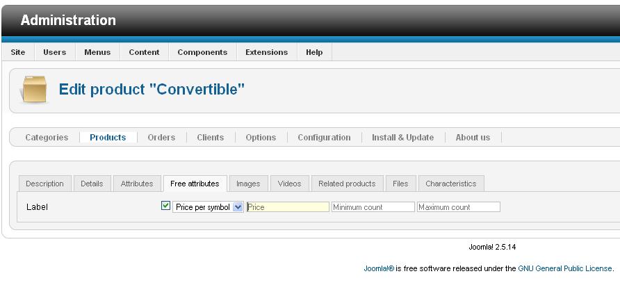 Free Attributes Text Price - Joomla Extension