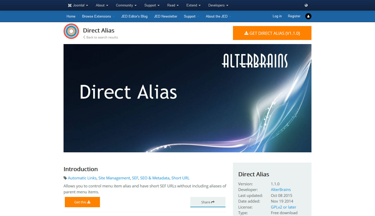 Direct Alias Pro - Joomla Extension