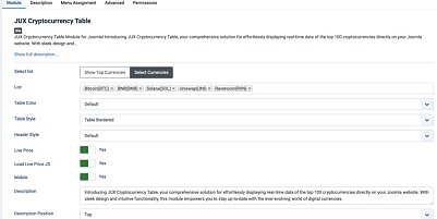 Jux Cryptocurrency Table Joomla Extension