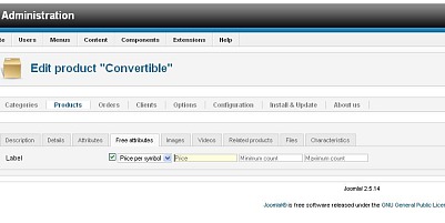 Free Attributes Text Price - Joomla Extension