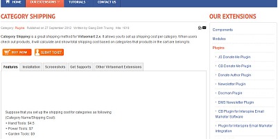 Category Shipping Joomla Extension
